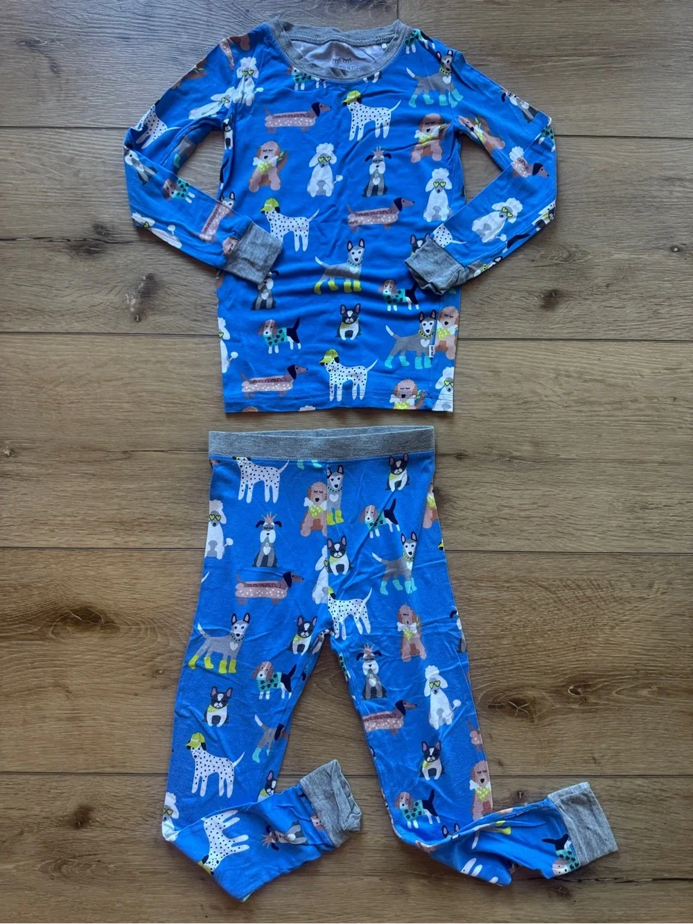 Little Sleepies Blue Dog Pattern Kids Pajama Set with Gray Trim